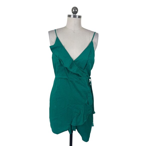 Essue Dress Womens Medium Green Solid Ruffle Solid Tassle Sleeveless Dainty Boho - Picture 1 of 8